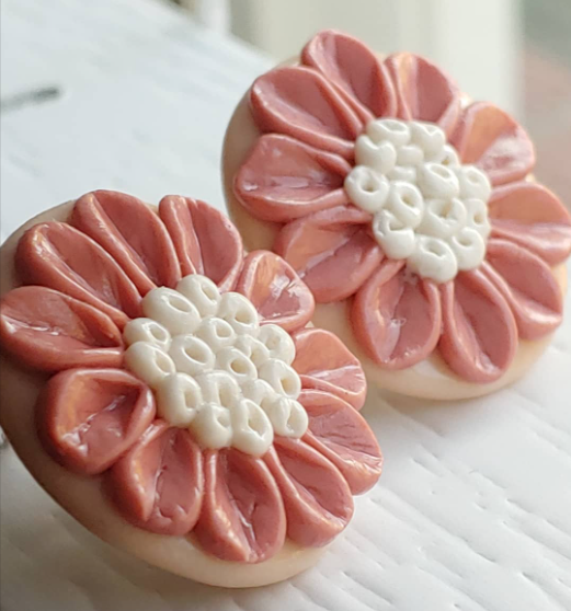 Pink & White Sunflower(?) Earrings